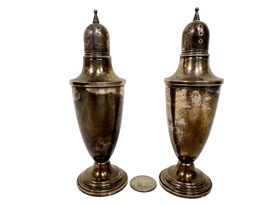 Pair Of Weighted Sterling Silver Salt Shakers 5.5H [Photo 1]