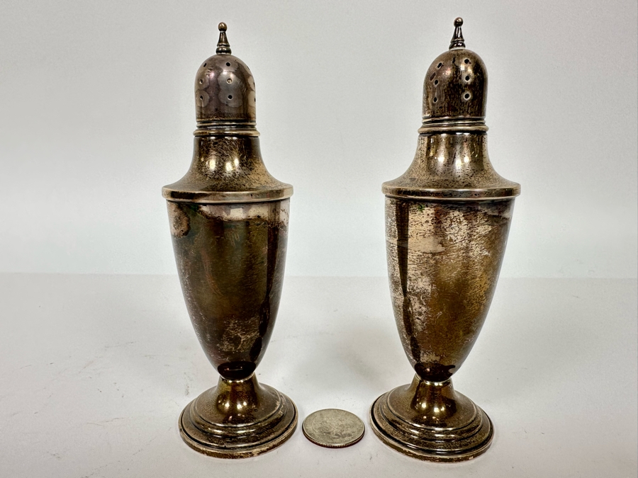 Pair Of Weighted Sterling Silver Salt Shakers 5.5H [Photo 2]