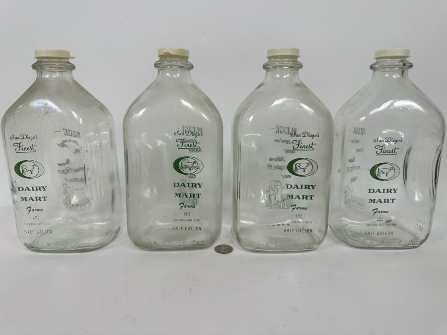 Set Of Four Vintage Glass Milk Bottles San Diego's Finest Milk Dairy Mart Farms [Photo 2]