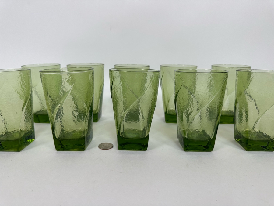 Set Of Eleven Mid-Century Green Glasses 5H [Photo 9]