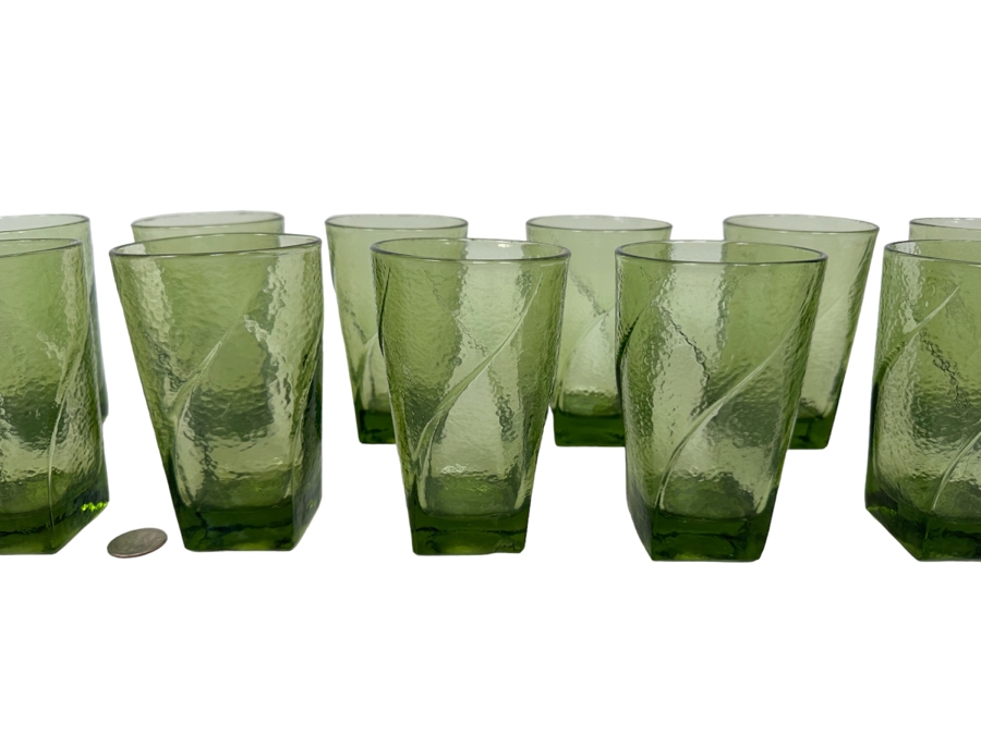Set Of Eleven Mid-Century Green Glasses 5H [Photo 1]