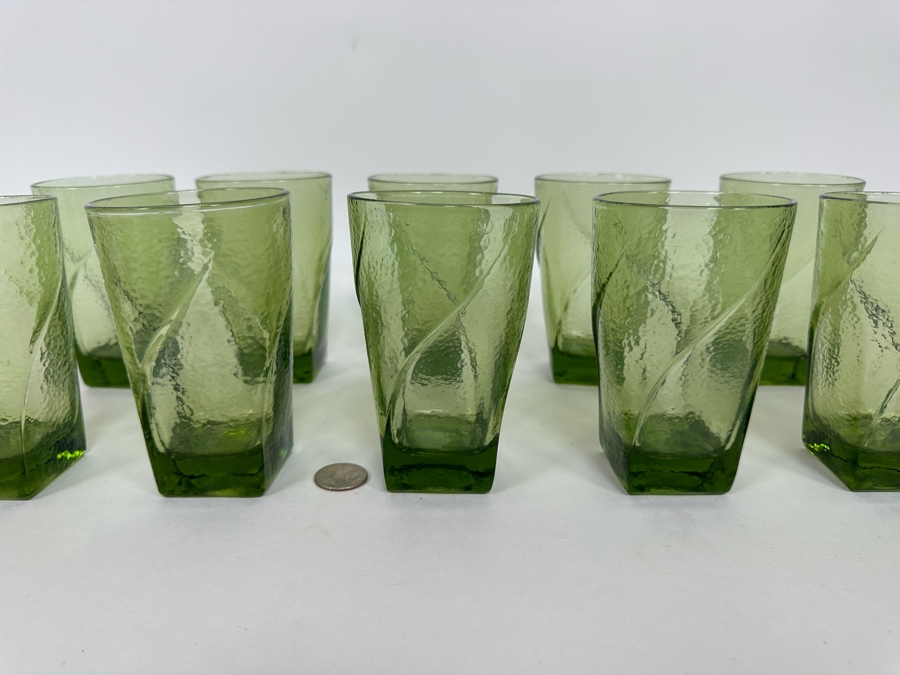 Set Of Eleven Mid-Century Green Glasses 5H [Photo 8]