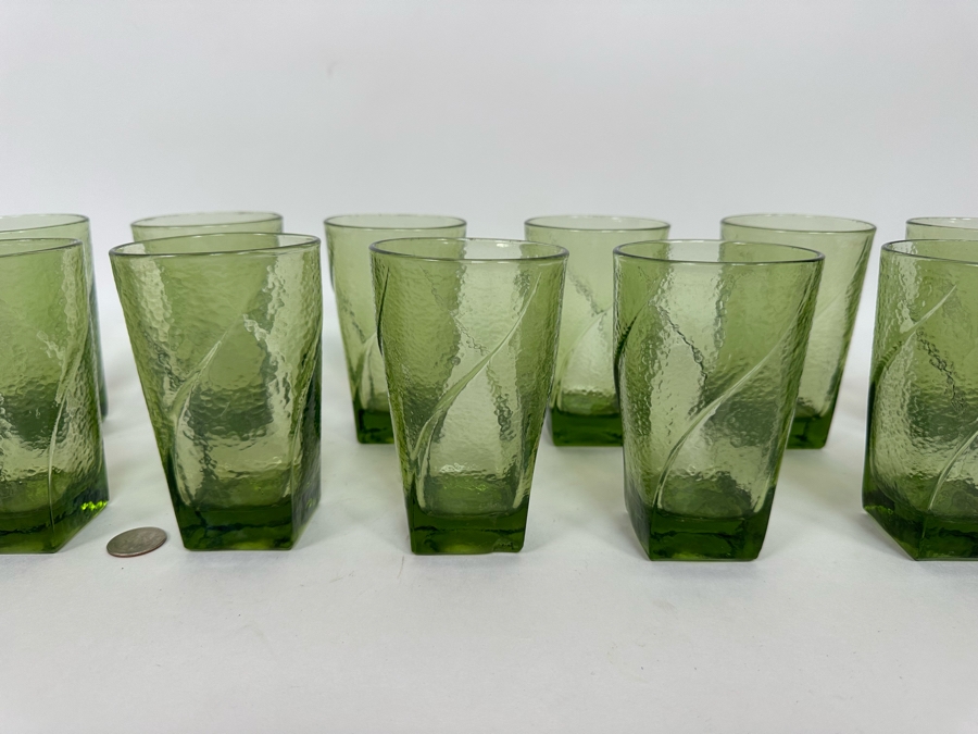 Set Of Eleven Mid-Century Green Glasses 5H [Photo 3]
