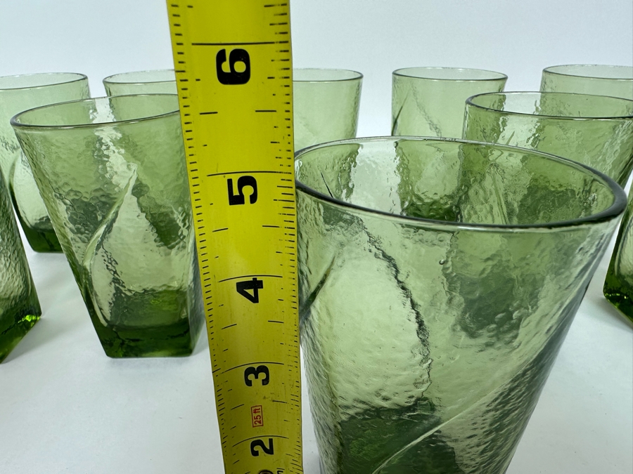 Set Of Eleven Mid-Century Green Glasses 5H [Photo 14]
