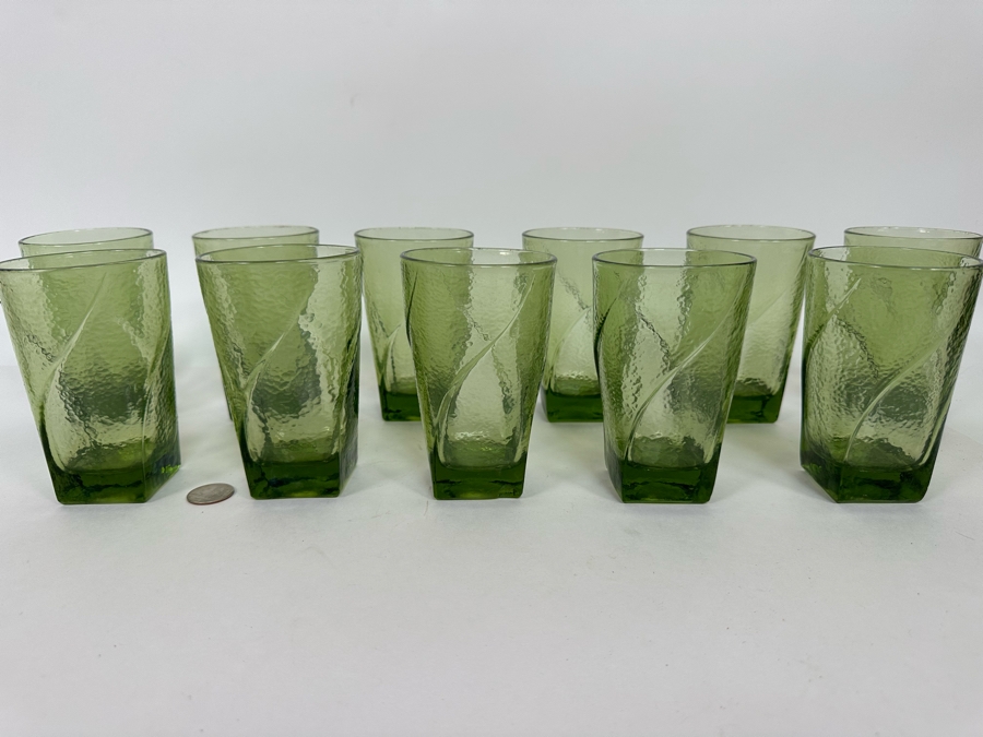 Set Of Eleven Mid-Century Green Glasses 5H [Photo 2]