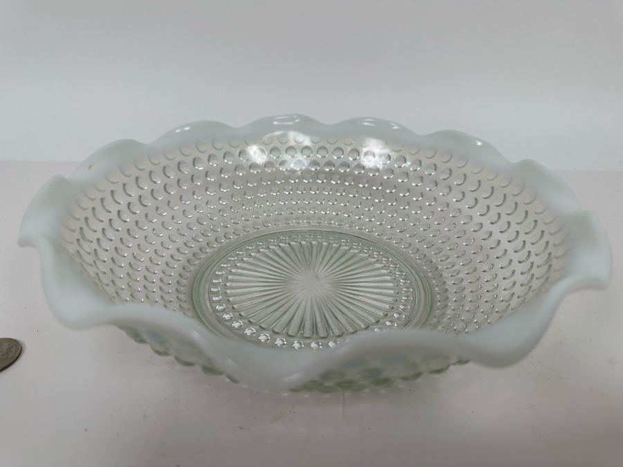 Vintage Fenton Hobnail Milk Glass Opalescent Waved Rim Bowl 9W [Photo 4]