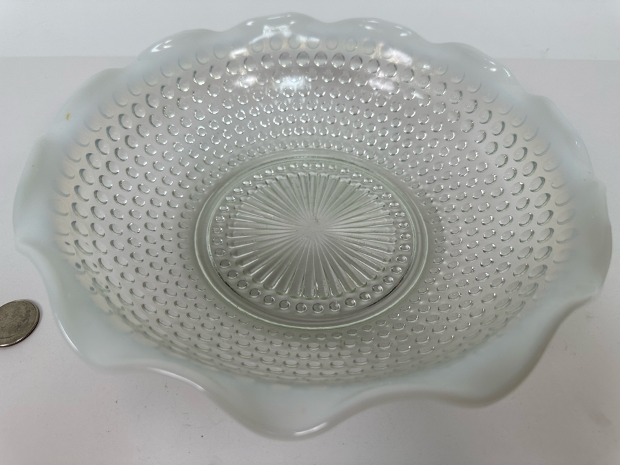 Vintage Fenton Hobnail Milk Glass Opalescent Waved Rim Bowl 9W [Photo 2]