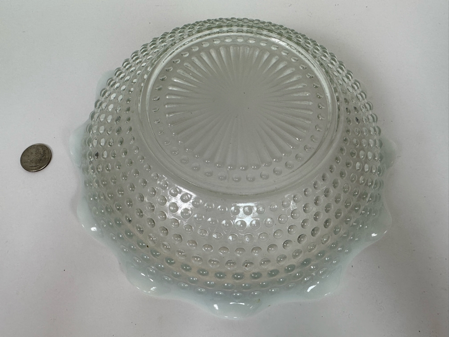 Vintage Fenton Hobnail Milk Glass Opalescent Waved Rim Bowl 9W [Photo 6]