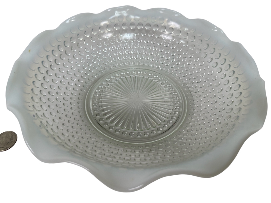Vintage Fenton Hobnail Milk Glass Opalescent Waved Rim Bowl 9W [Photo 1]