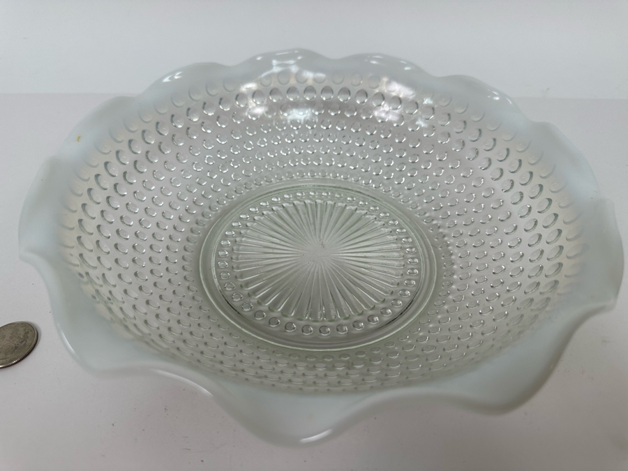 Vintage Fenton Hobnail Milk Glass Opalescent Waved Rim Bowl 9W [Photo 3]
