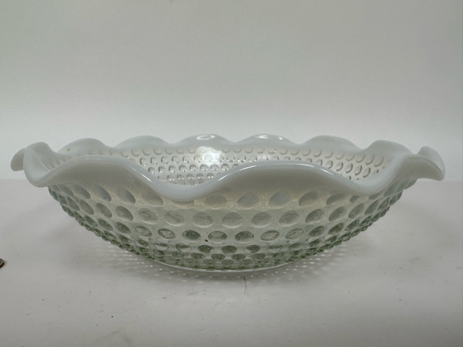 Vintage Fenton Hobnail Milk Glass Opalescent Waved Rim Bowl 9W [Photo 5]