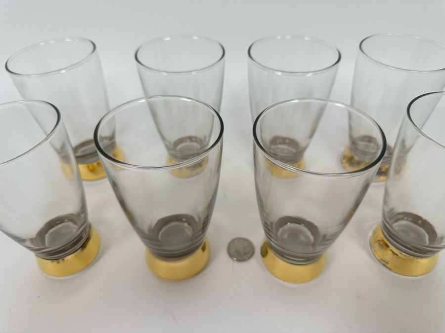 Set Of Eight Vintage Gold Bottom Glasses 5.5H [Photo 5]