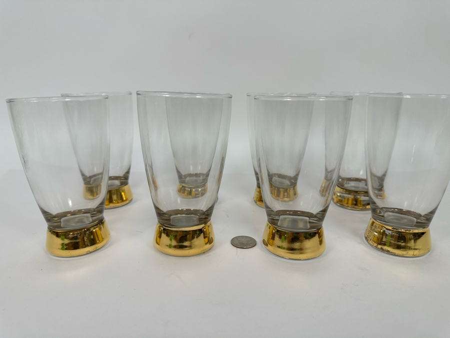 Set Of Eight Vintage Gold Bottom Glasses 5.5H [Photo 2]