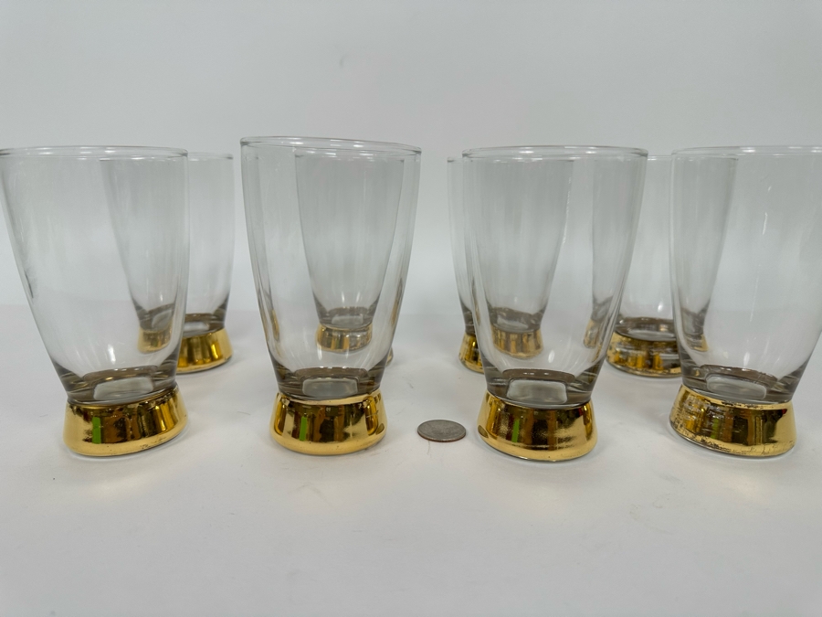 Set Of Eight Vintage Gold Bottom Glasses 5.5H [Photo 3]