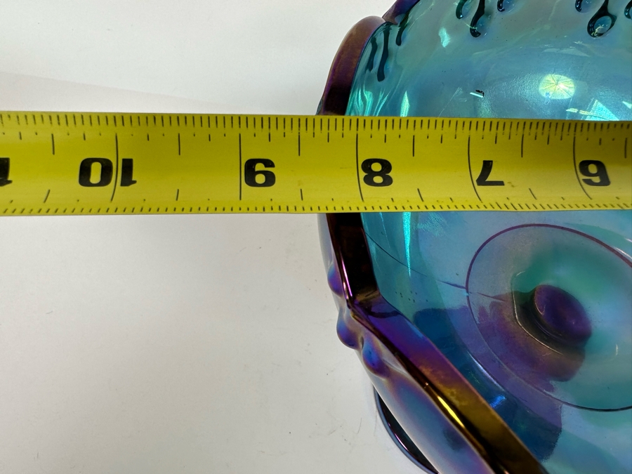 Blue Iridescent Carnival Glass Compote Footed Bowl 8.5W X 7.25H [Photo 8]