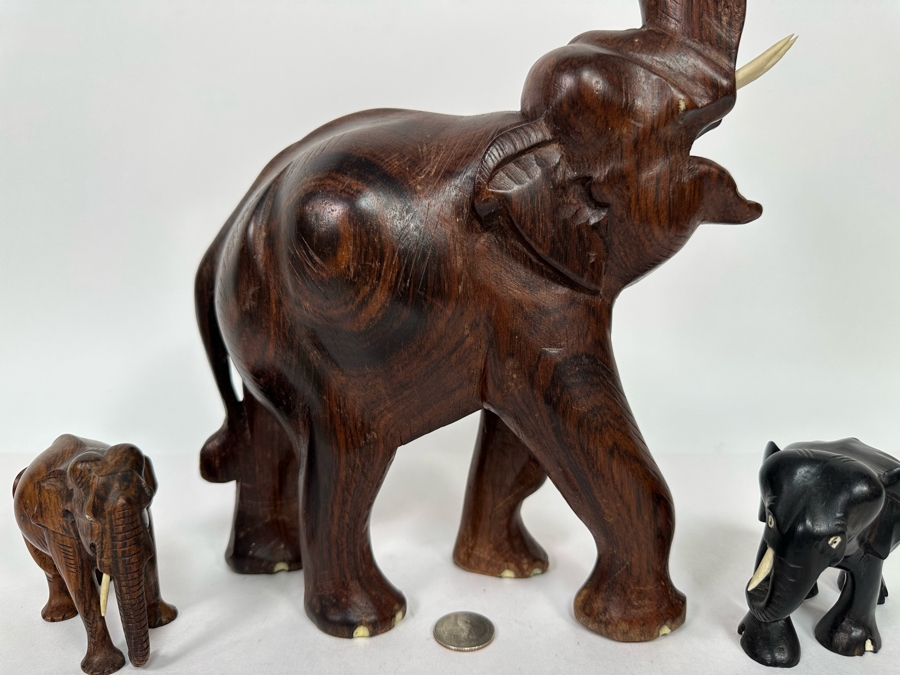 Three Carved Wooden Elephants Largest Is 12H [Photo 4]