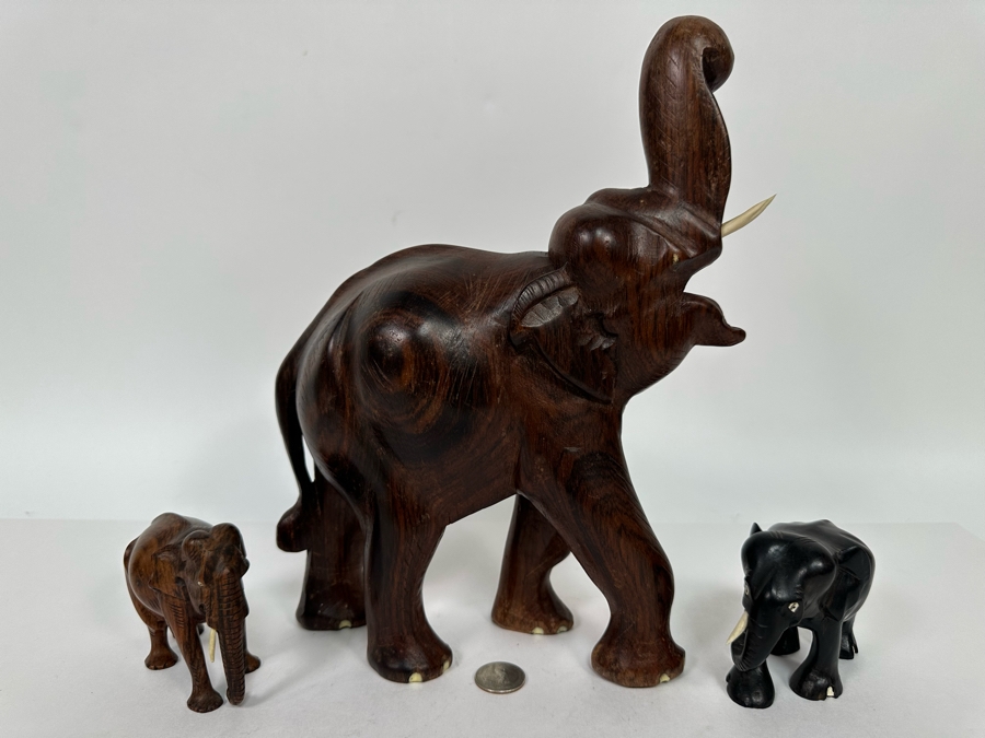 Three Carved Wooden Elephants Largest Is 12H [Photo 3]