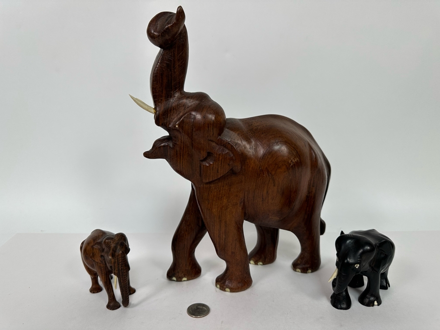 Three Carved Wooden Elephants Largest Is 12H [Photo 6]