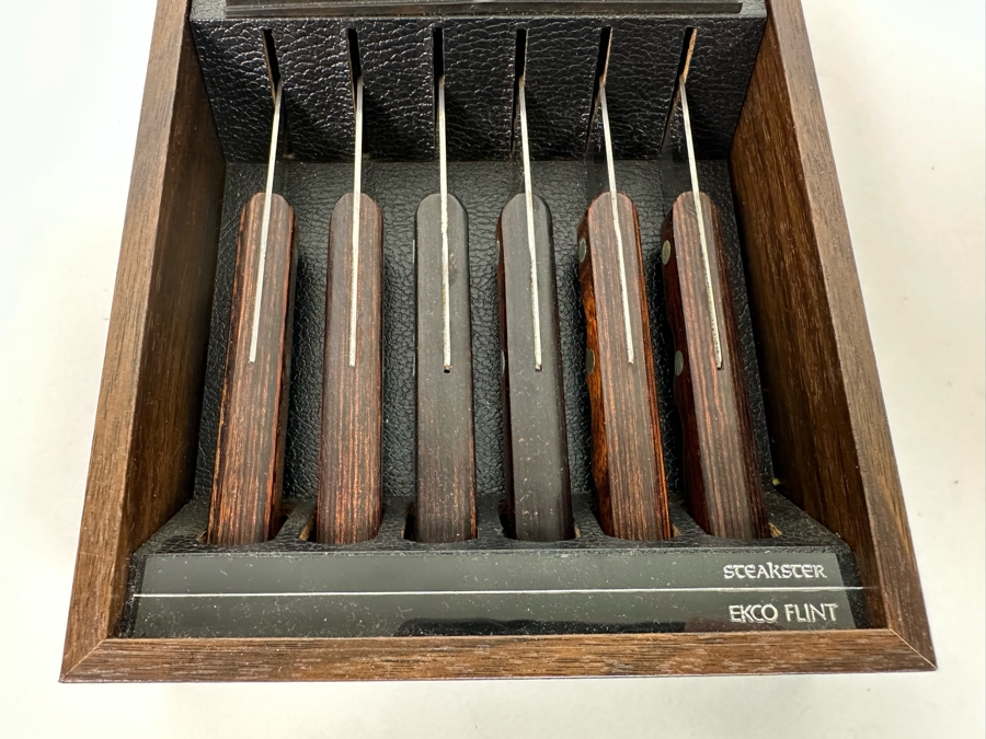 Ekco Flint Steakster Stainless Vanadium Steak Knives With Rosewood Handles And Wall Mounted Display Case 5.5W X 10H [Photo 4]