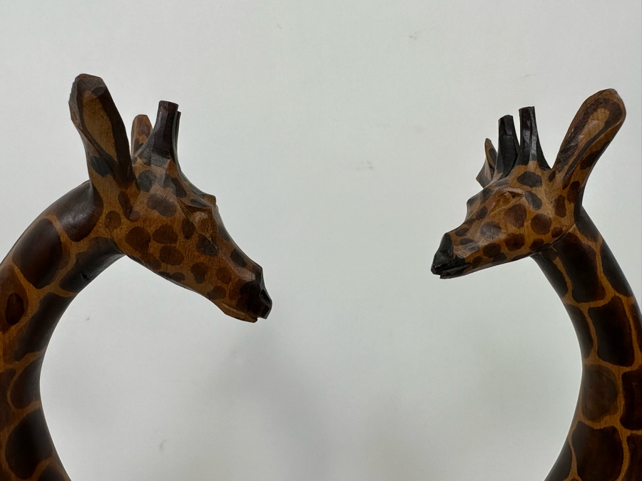 Pair Of Carved Wooden Giraffes 18H [Photo 5]