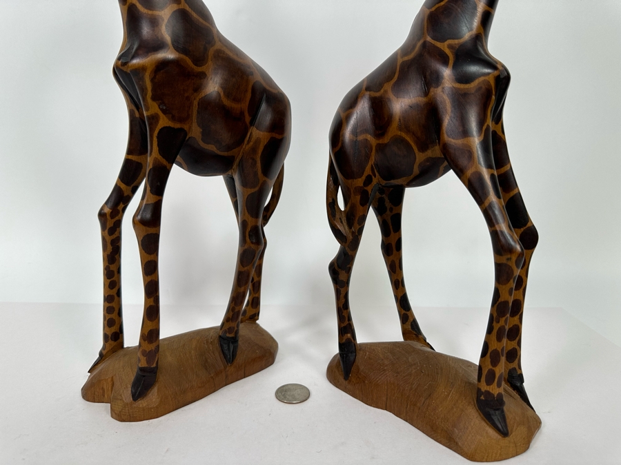Pair Of Carved Wooden Giraffes 18H [Photo 4]