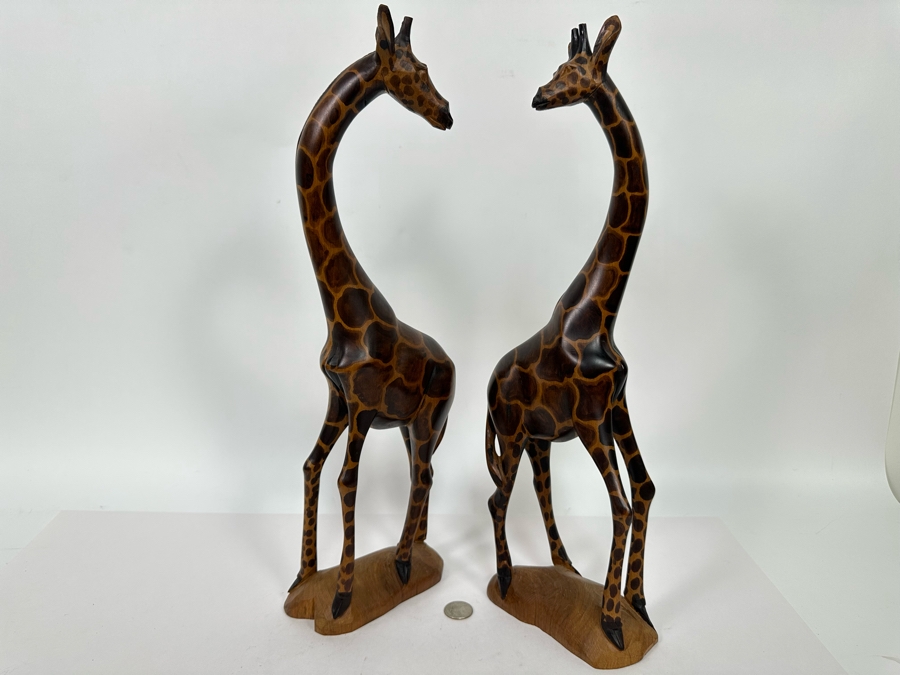 Pair Of Carved Wooden Giraffes 18H [Photo 2]
