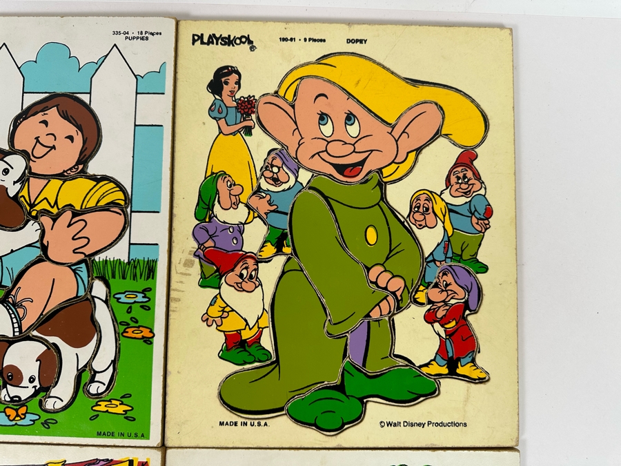 Four Vintage Playskool Wooden Puzzles Including Walt Disneys Snow White 