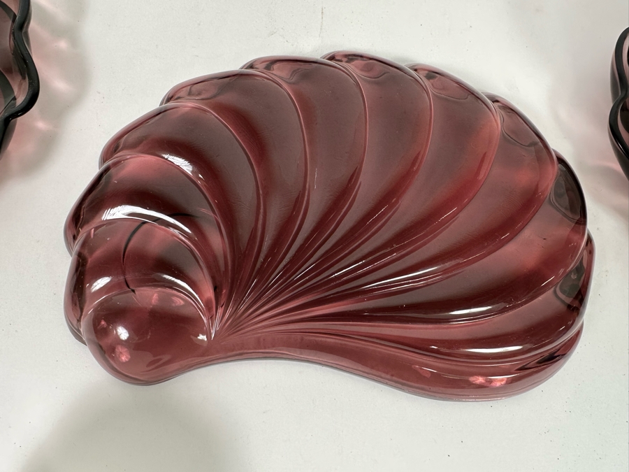 Set Of Six Vintage Hazelware Alpine Amethyst / White Glass Snack Sets Swirl Seashell Design 10W X 7D [Photo 8]