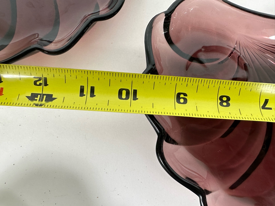 Set Of Six Vintage Hazelware Alpine Amethyst / White Glass Snack Sets Swirl Seashell Design 10W X 7D [Photo 9]