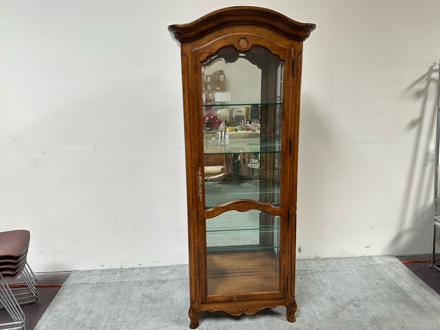 Ethan Allen Wooden Curio Display Cabinet With Back Mirror And Side Glass Overhead Lighting 28W X 15D X 80H [Photo 4]