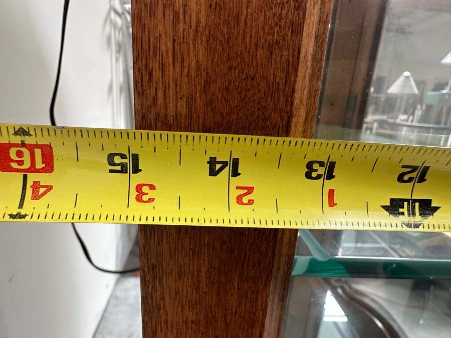 Ethan Allen Wooden Curio Display Cabinet With Back Mirror And Side Glass Overhead Lighting 28W X 15D X 80H [Photo 12]