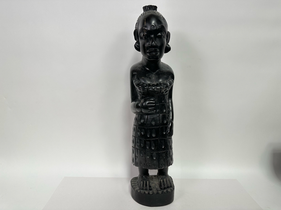 Vintage Carved Ebony Wooden Sculpture 6W X 26H [Photo 3]