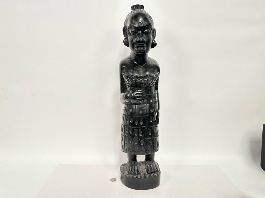 Vintage Carved Ebony Wooden Sculpture 6W X 26H [Photo 5]
