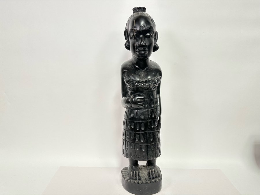 Vintage Carved Ebony Wooden Sculpture 6W X 26H [Photo 2]