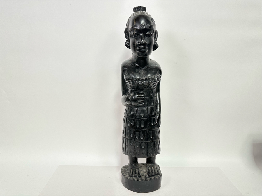 Vintage Carved Ebony Wooden Sculpture 6W X 26H [Photo 4]