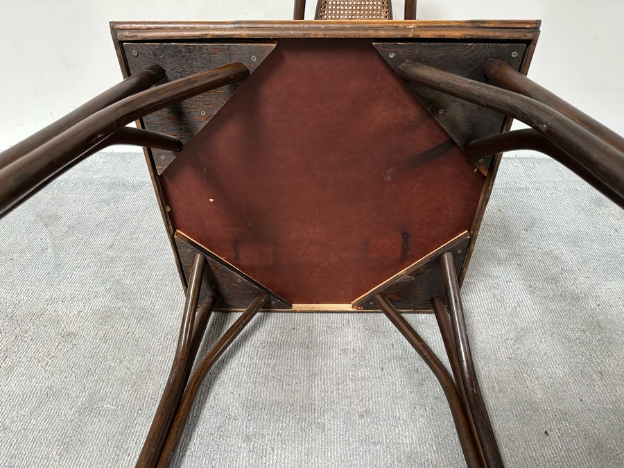 Vintage Mid-Century Chinoiserie Square Bamboo Dining Card Table 31W X 26.5H With Four Bamboo Chairs [Photo 12]