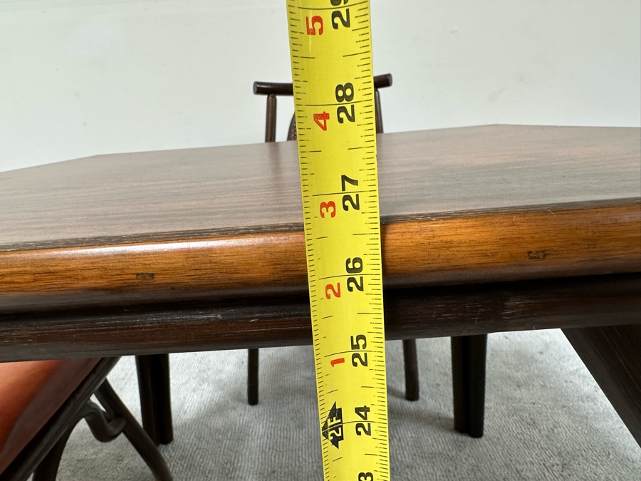 Vintage Mid-Century Chinoiserie Square Bamboo Dining Card Table 31W X 26.5H With Four Bamboo Chairs [Photo 11]