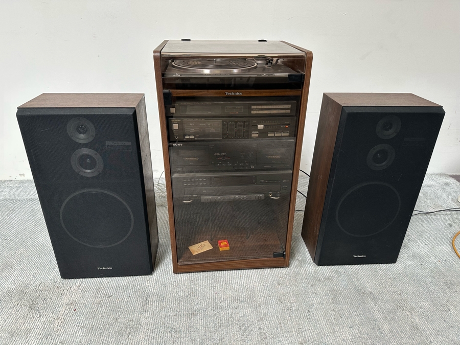 Technics Stereo Console With Technics SB-2440 Speakers Plus Sony Cassette Player And CD Player - Turntable Needs New Belt [Photo 4]