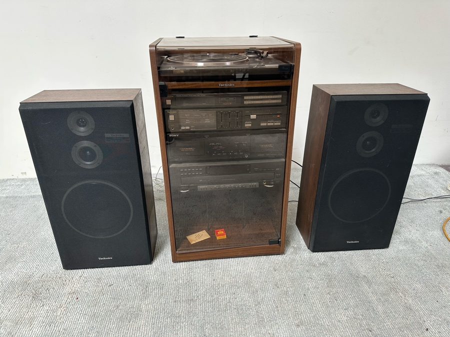 Technics Stereo Console With Technics SB-2440 Speakers Plus Sony Cassette Player And CD Player - Turntable Needs New Belt [Photo 5]