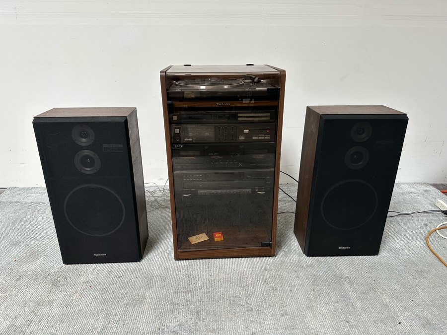 Technics Stereo Console With Technics SB-2440 Speakers Plus Sony Cassette Player And CD Player - Turntable Needs New Belt [Photo 3]
