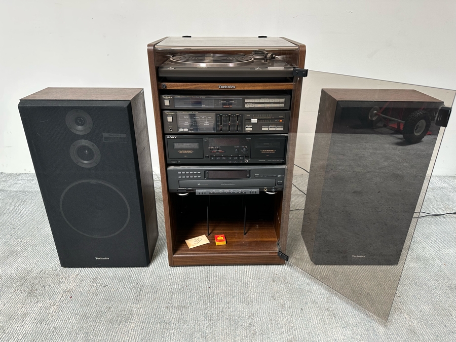 Technics Stereo Console With Technics SB-2440 Speakers Plus Sony Cassette Player And CD Player - Turntable Needs New Belt [Photo 7]