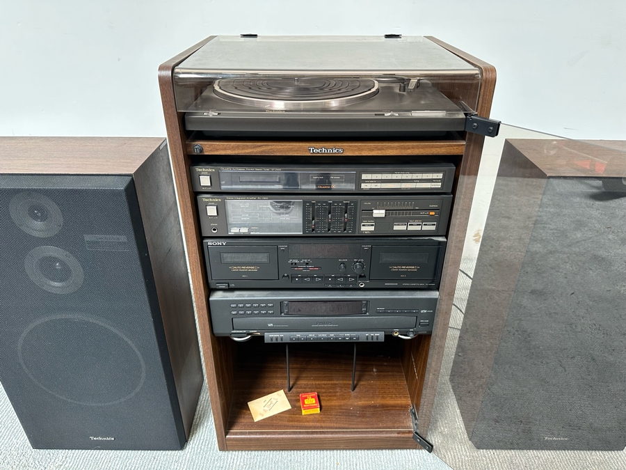 Technics Stereo Console With Technics SB-2440 Speakers Plus Sony Cassette Player And CD Player - Turntable Needs New Belt [Photo 8]