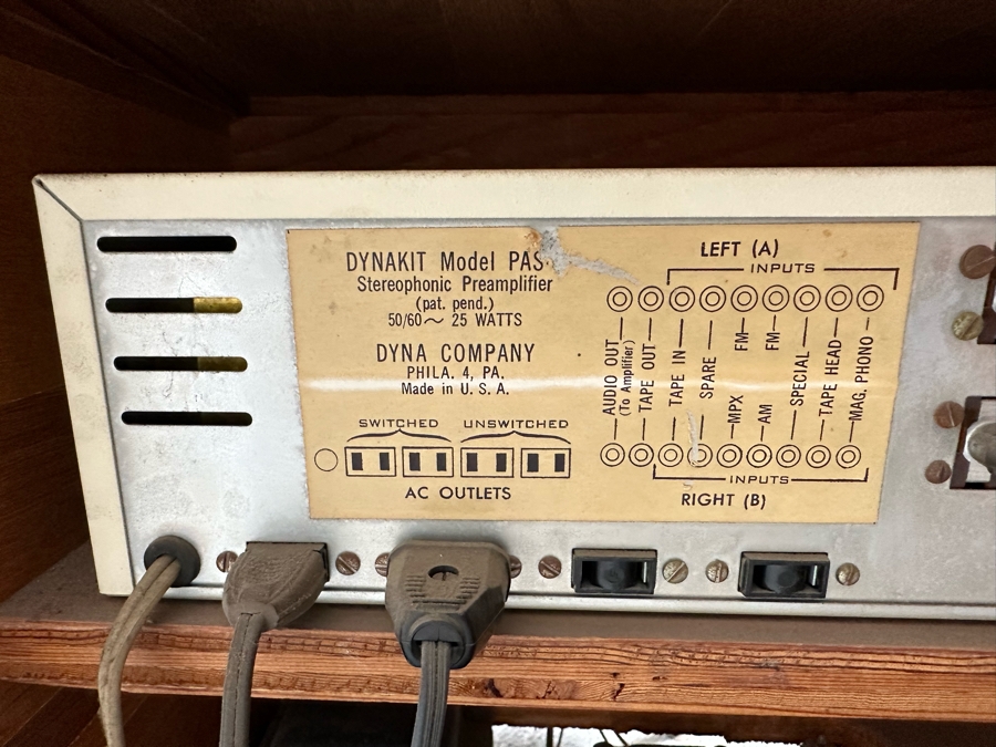Rare Custom Mid-Century Hi-Fi Equipment John Karlson Style Speakers - Custom Mid-Century Enclosure With A Hinged Top Exposing A Thorens TD 124 Turntable Plus A DYNAKIT Model PAS Stereophonic Preamplifier Plus Tube Amplifier - Untested Equipment [Photo 10]