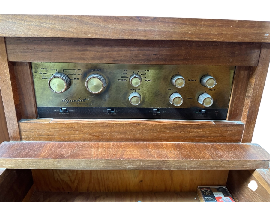 Rare Custom Mid-Century Hi-Fi Equipment John Karlson Style Speakers - Custom Mid-Century Enclosure With A Hinged Top Exposing A Thorens TD 124 Turntable Plus A DYNAKIT Model PAS Stereophonic Preamplifier Plus Tube Amplifier - Untested Equipment [Photo 4]