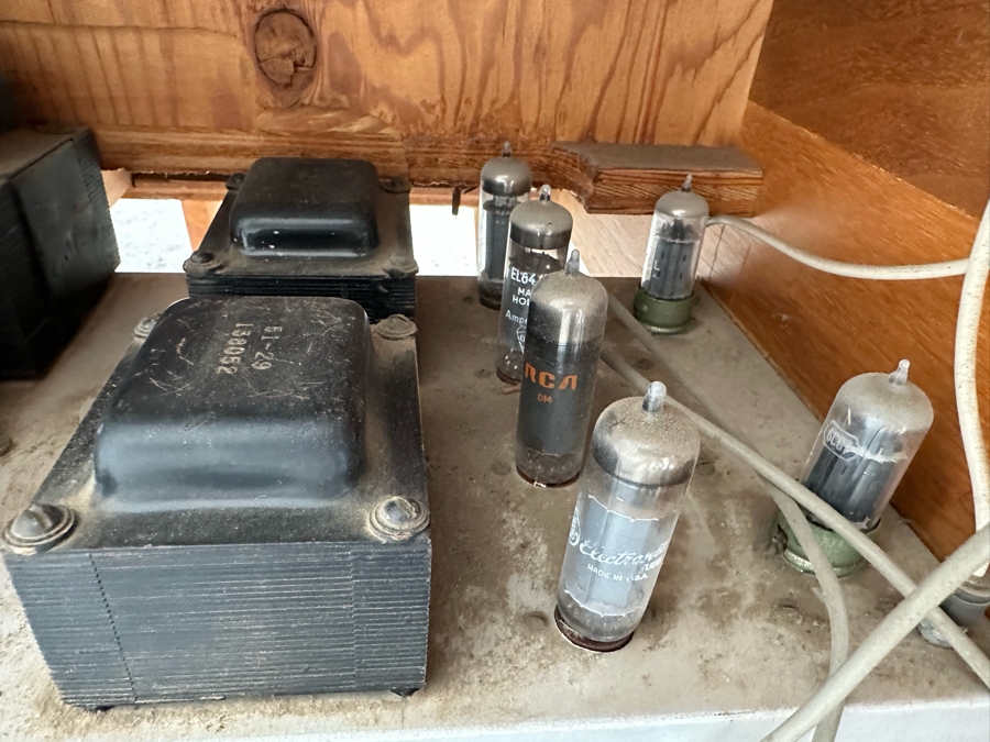 Rare Custom Mid-Century Hi-Fi Equipment John Karlson Style Speakers - Custom Mid-Century Enclosure With A Hinged Top Exposing A Thorens TD 124 Turntable Plus A DYNAKIT Model PAS Stereophonic Preamplifier Plus Tube Amplifier - Untested Equipment [Photo 14]