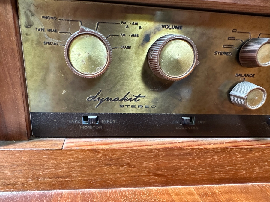 Rare Custom Mid-Century Hi-Fi Equipment John Karlson Style Speakers - Custom Mid-Century Enclosure With A Hinged Top Exposing A Thorens TD 124 Turntable Plus A DYNAKIT Model PAS Stereophonic Preamplifier Plus Tube Amplifier - Untested Equipment [Photo 39]