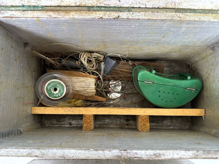Vintage Wooden Fishing Tackle Box With Fishing Tackle 16W X 8D X 10H [Photo 6]