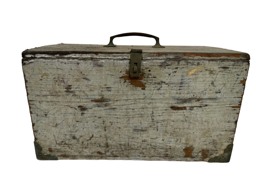 Vintage Wooden Fishing Tackle Box With Fishing Tackle 16W X 8D X 10H