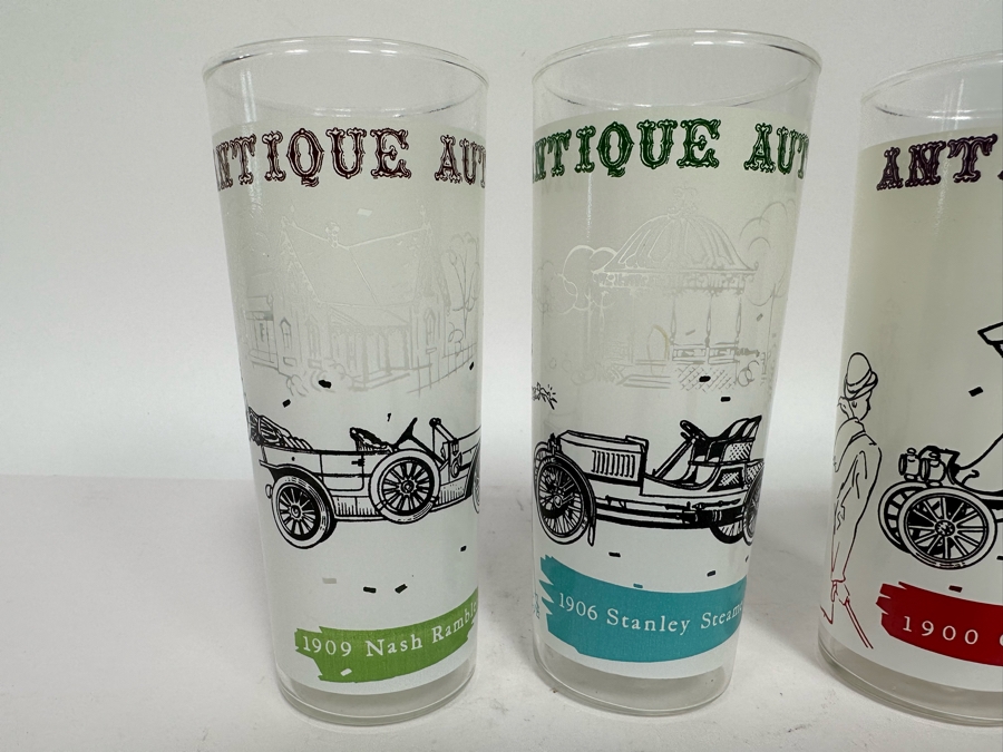 Set Of Four Antique Autos Glasses 6.5H