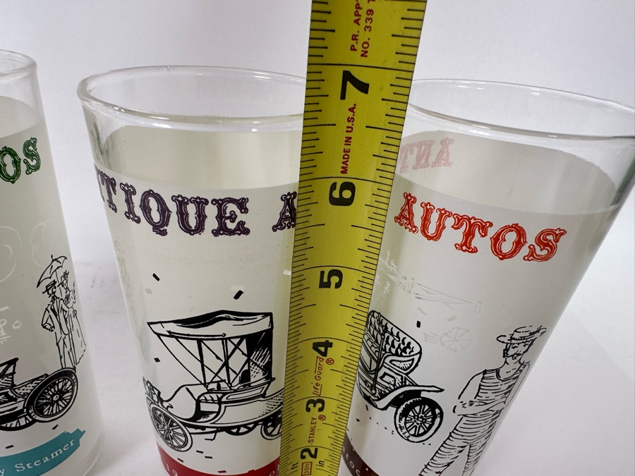 Set Of Four Antique Autos Glasses 6.5H